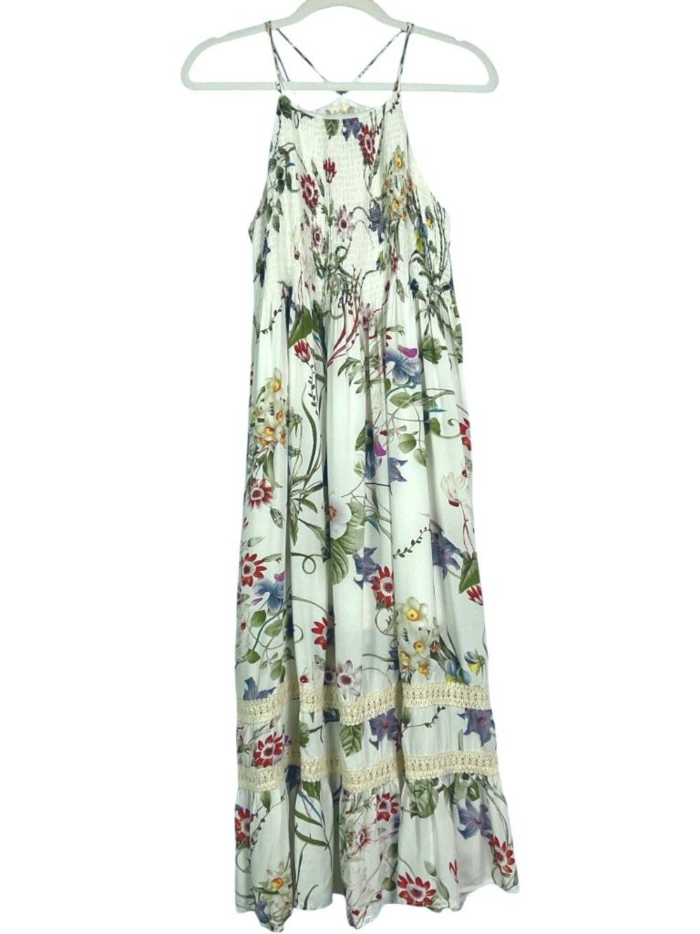 Altar'd State Floral Smocked Maxi Dress Small Cottagecore Halter Boho Wildflower